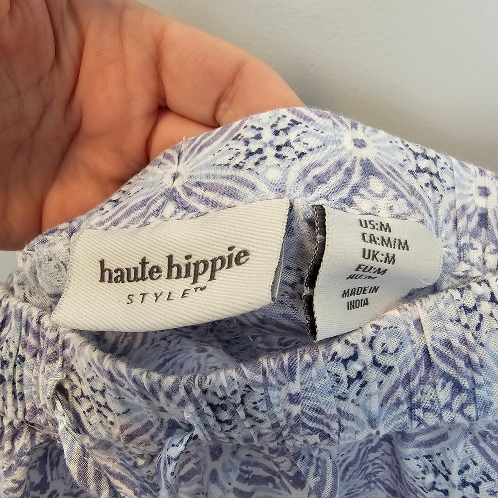 Haute Hippie Blue White‎ Cotton Floral Lounge Shorts PJ Sleep Drawstring Medium - Picture 6 of 7